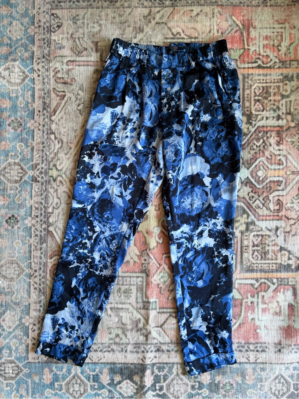 Guess Blue Floral-Print Jogger Pants